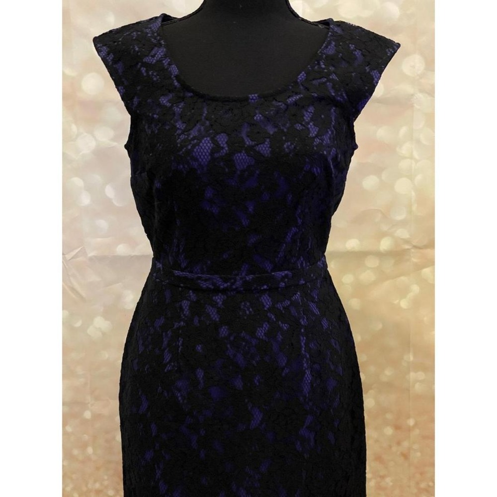 Simply Vera Vera Wang 2 Purple/Black Lace Knee Length BodyCon Zipper Back - Picture 2 of 7